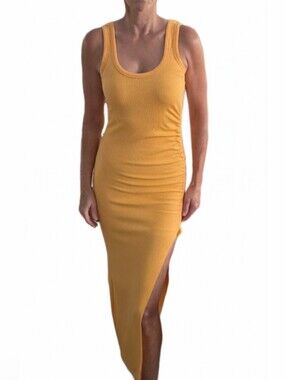 NWT. THE RANGE NYC Alloy Rib Cinched Midi Dress In Light Orange